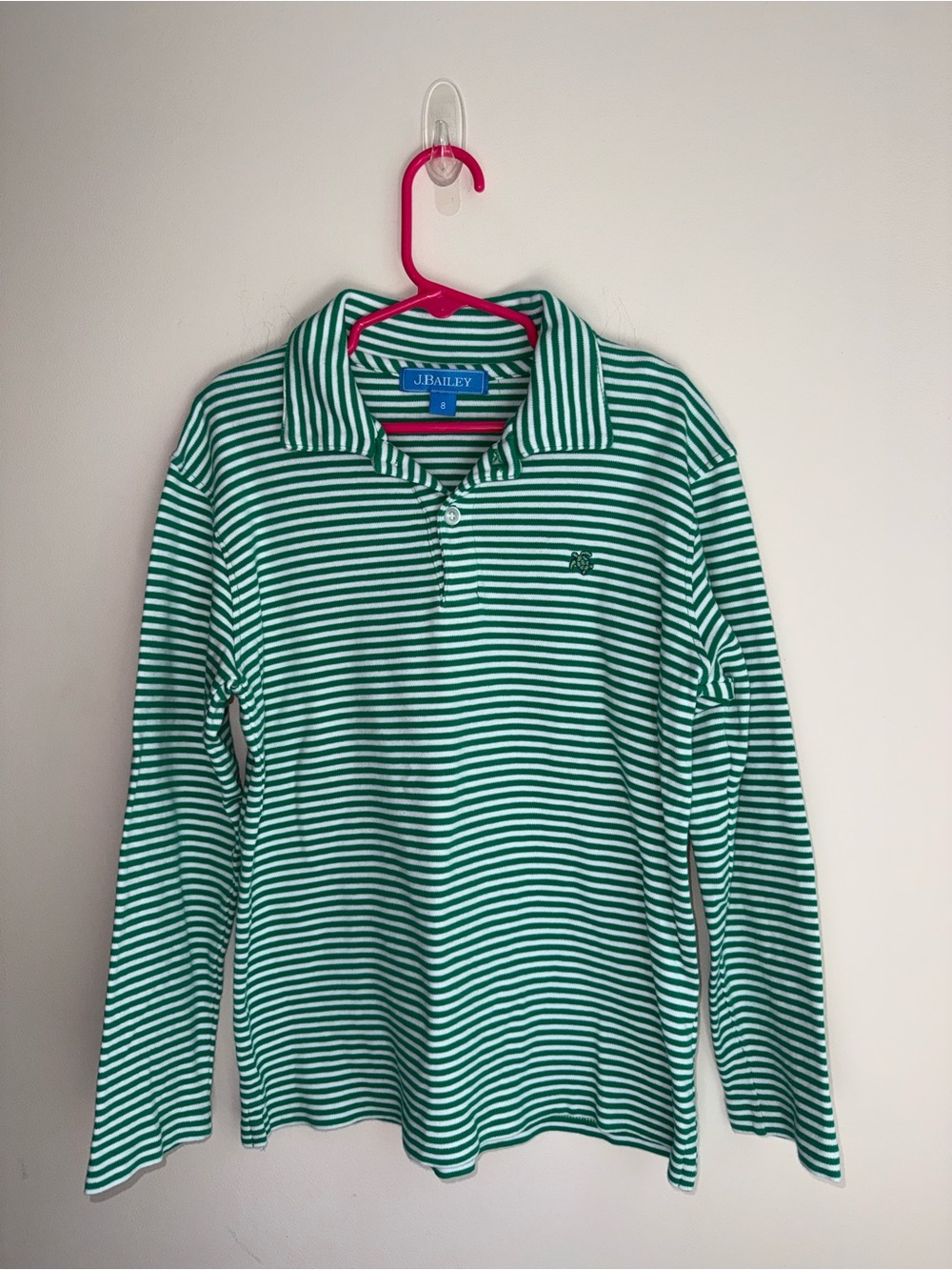 J. Bailey Green & White Striped Long-Sleeve Polo for Kids